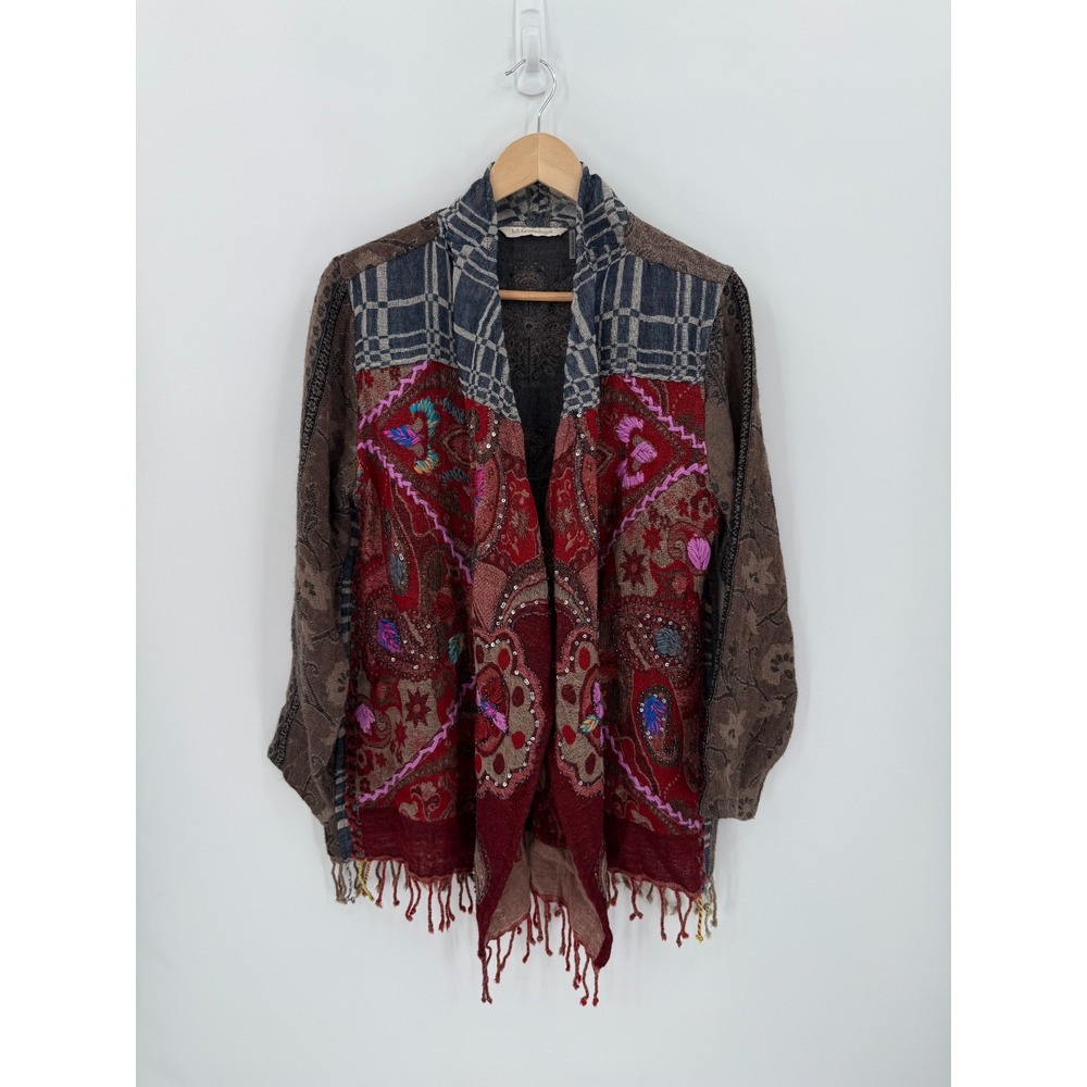 Soft Surroundings Womens 100% Wool Embroidered Cardigan Size Small Boho Artsy - Picture 7 of 13
